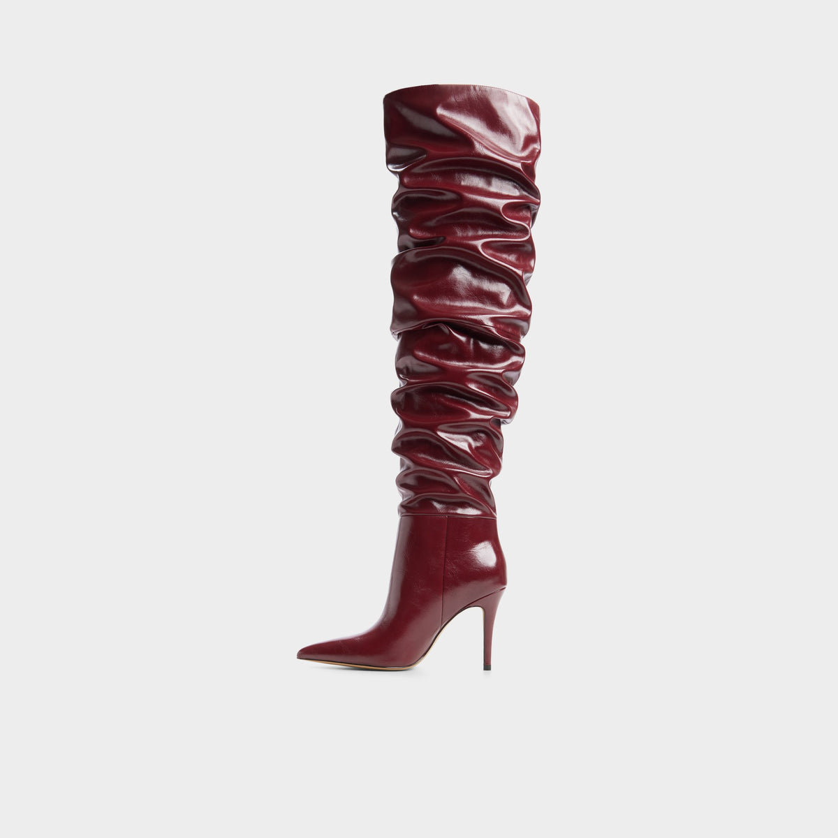Side view of Dark red Holiis Stiletto heel knee-high boot