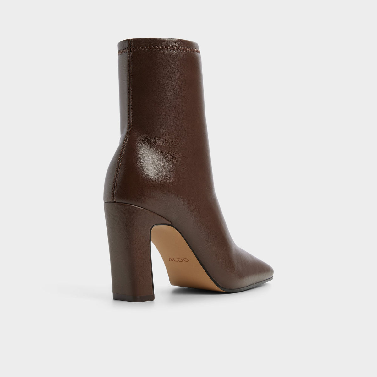 Three-quarter angle of Dark brown Cybele Block heel ankle boot's back side