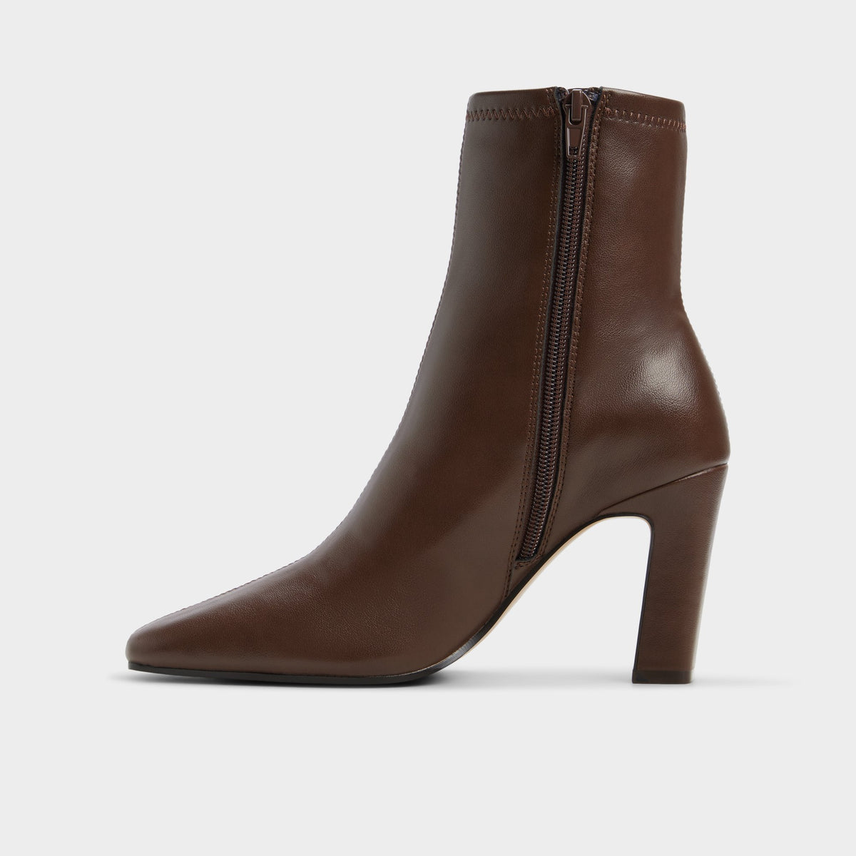 Side view of Dark brown Cybele Block heel ankle boot
