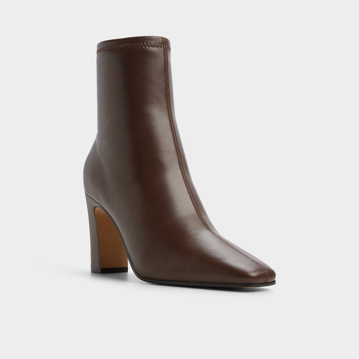 Three-quarter angle of Dark brown Cybele Block heel ankle boot's front side