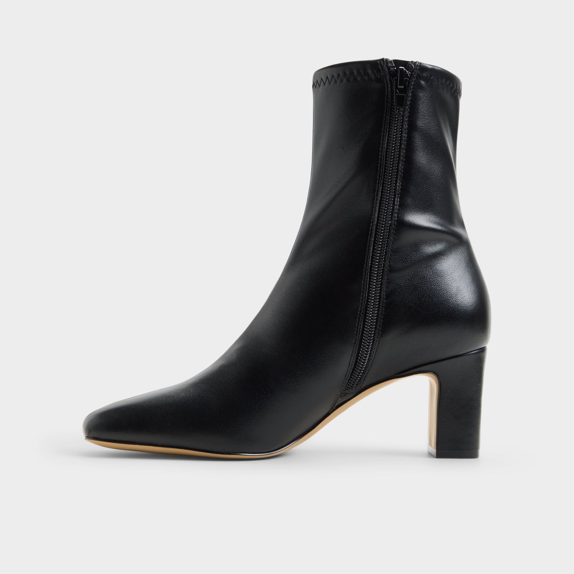 Side view of Black Kayia Block heel ankle boot