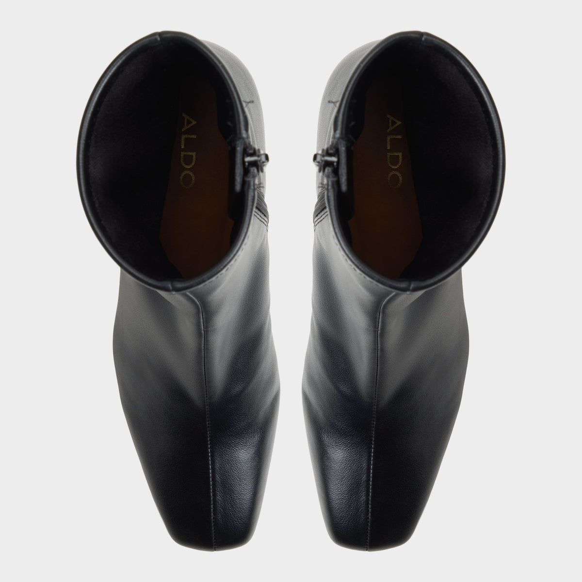 Top-down view of the Black Kayia Block heel ankle boot