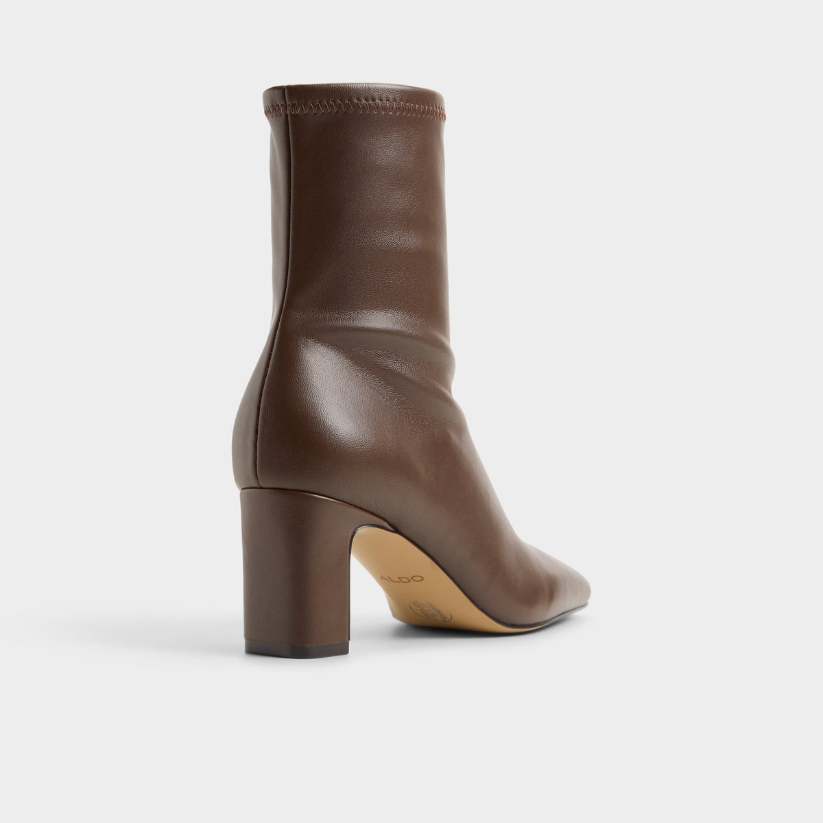 Three-quarter angle of Dark brown Kayia Block heel ankle boot's back side