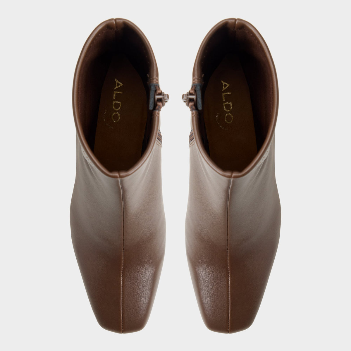 Top-down view of the Dark brown Kayia Block heel ankle boot