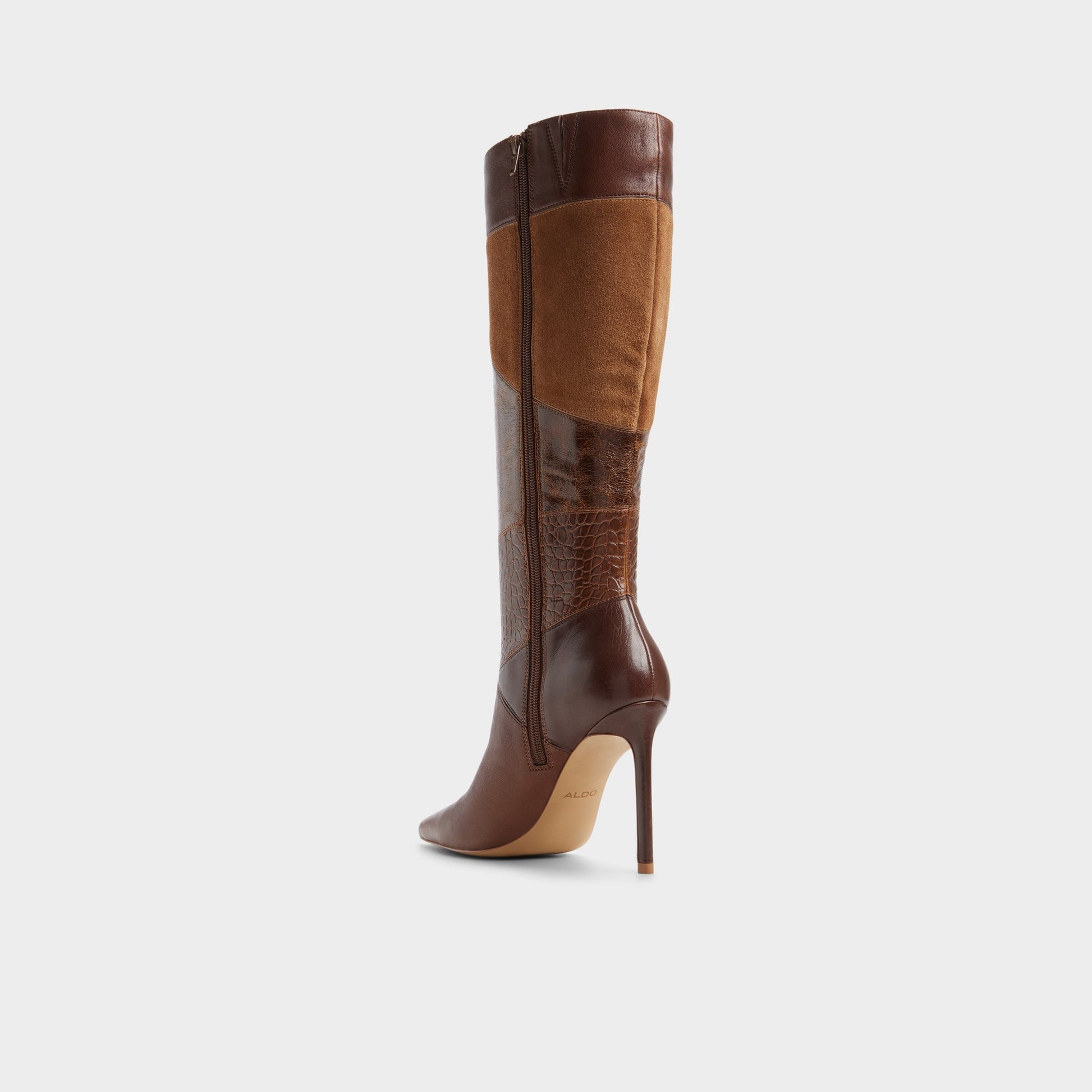 Side view of Brown primary - multi Marya Stiletto heel knee-high boot