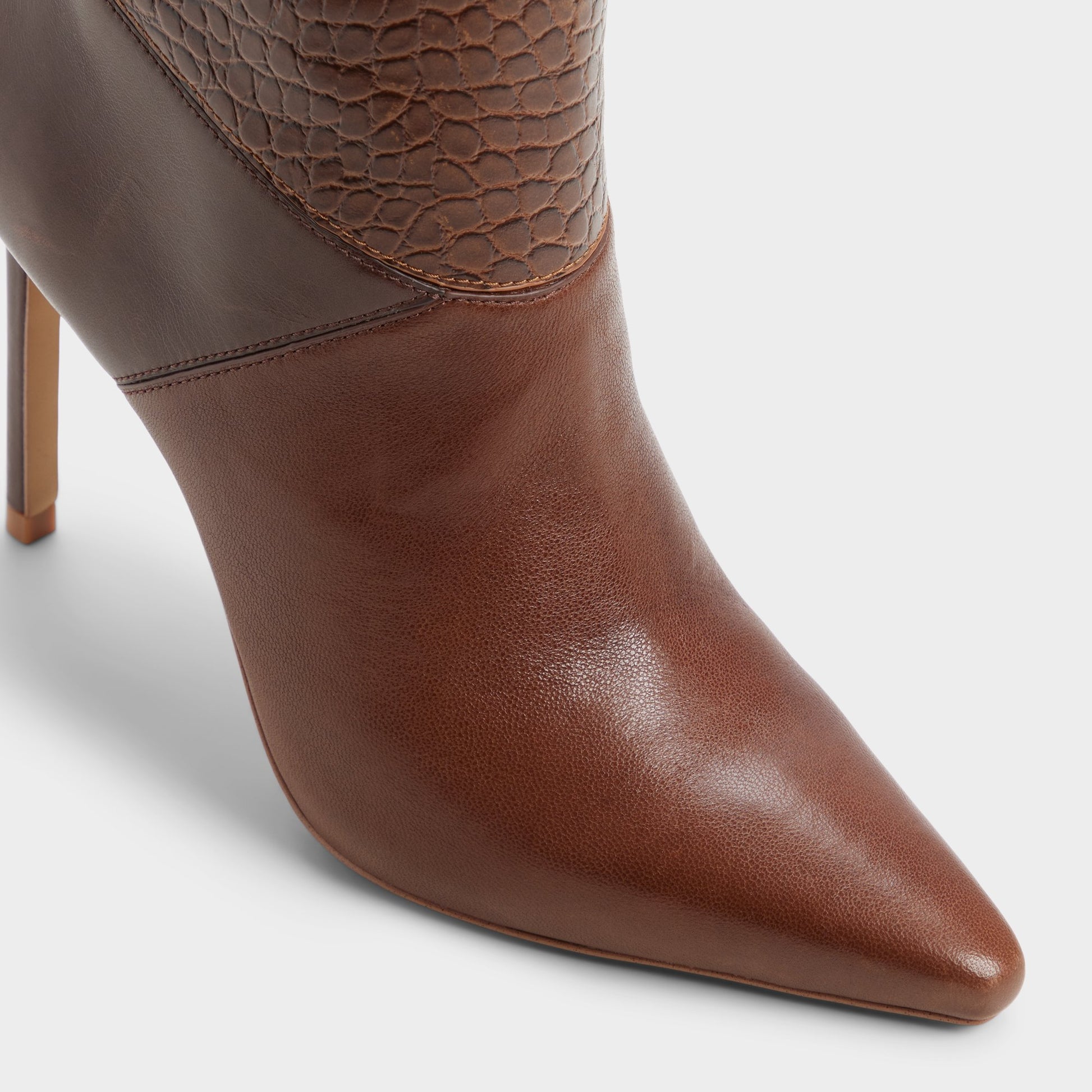 Three-quarter angle of Brown primary - multi Marya Stiletto heel knee-high boot's front side