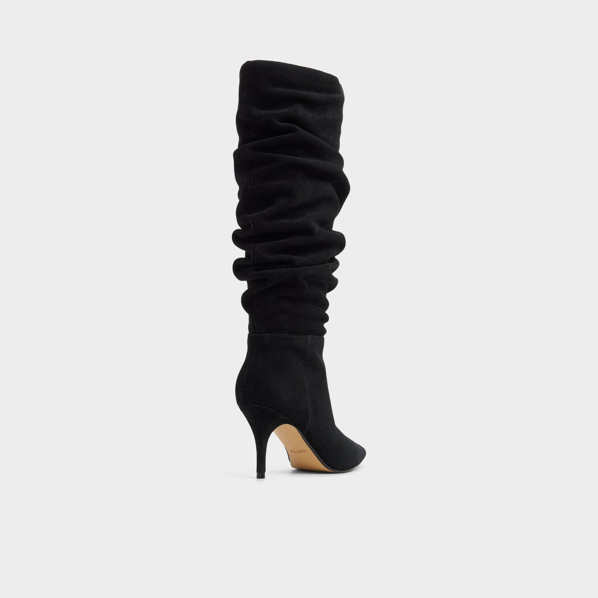 Three-quarter angle of Other black Kimmia Stiletto heel knee-high boot's back side