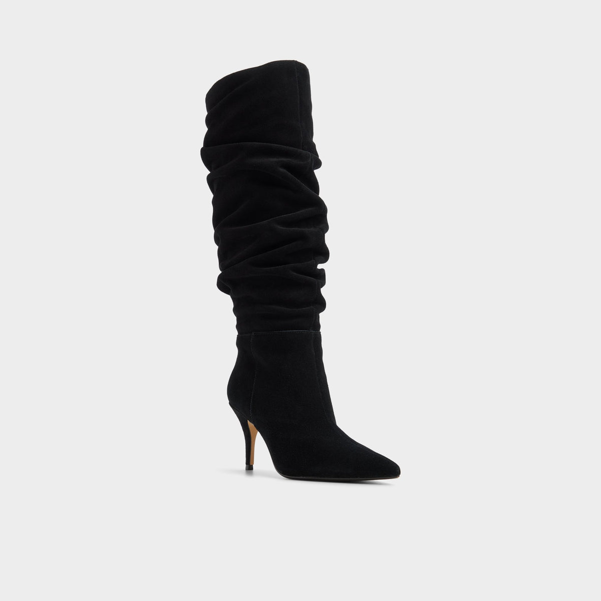 Three-quarter angle of Other black Kimmia Stiletto heel knee-high boot's front side