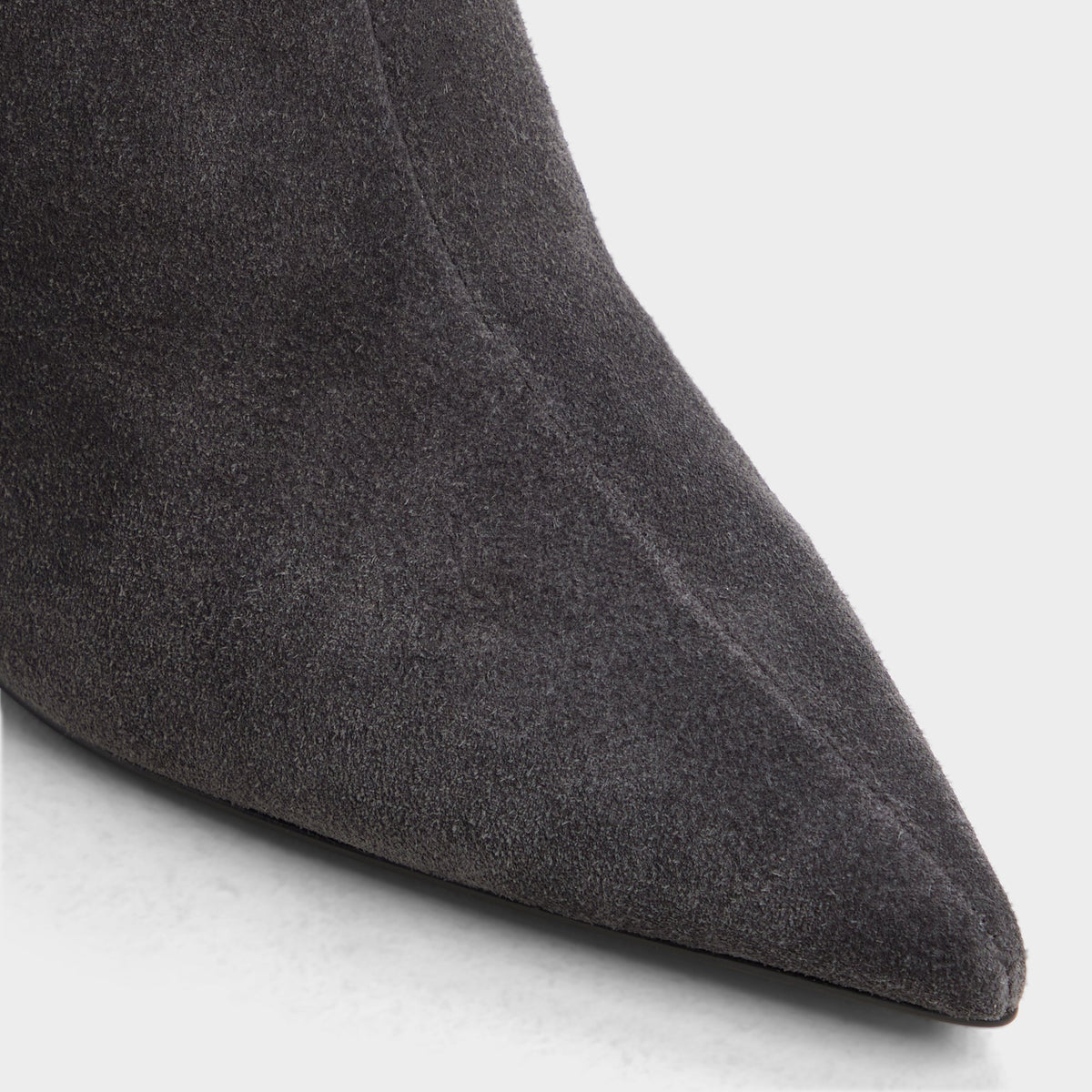 Close-up of the Dark grey Kimmia Stiletto heel knee-high boot