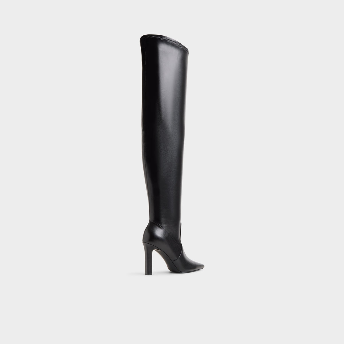 Three-quarter angle of Black Allworth Block heel over-the-knee boot's back side