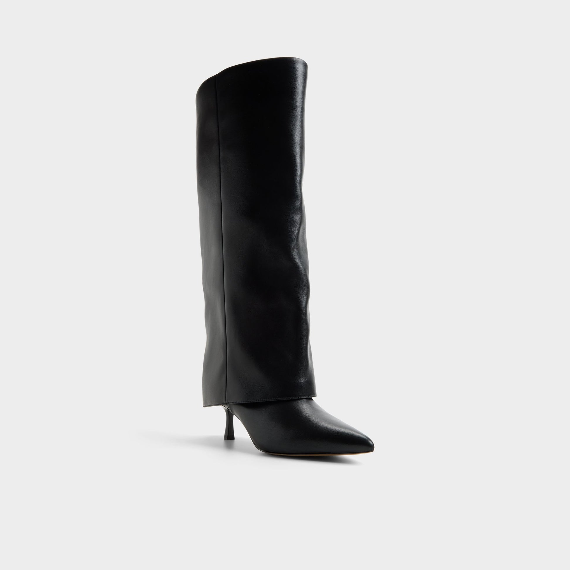 Three-quarter angle of Black Aseader-wc Stiletto heel knee-high boot's front side