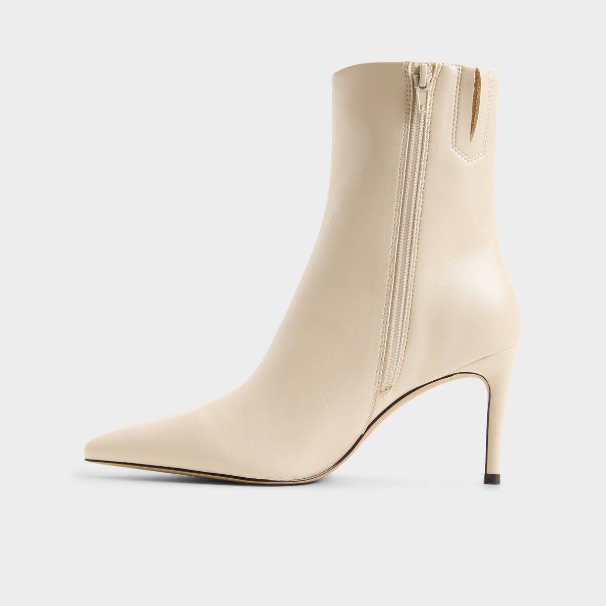 Side view of Cream Dahlyaa Stiletto heel ankle boot