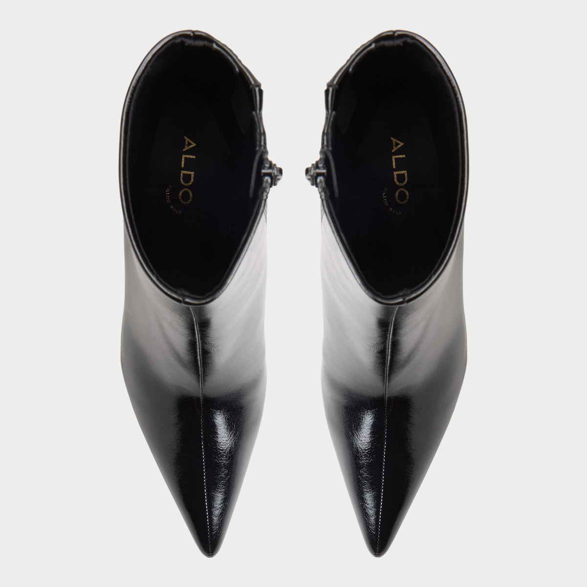 Top-down view of the Black Dahlyaa Stiletto heel ankle boot