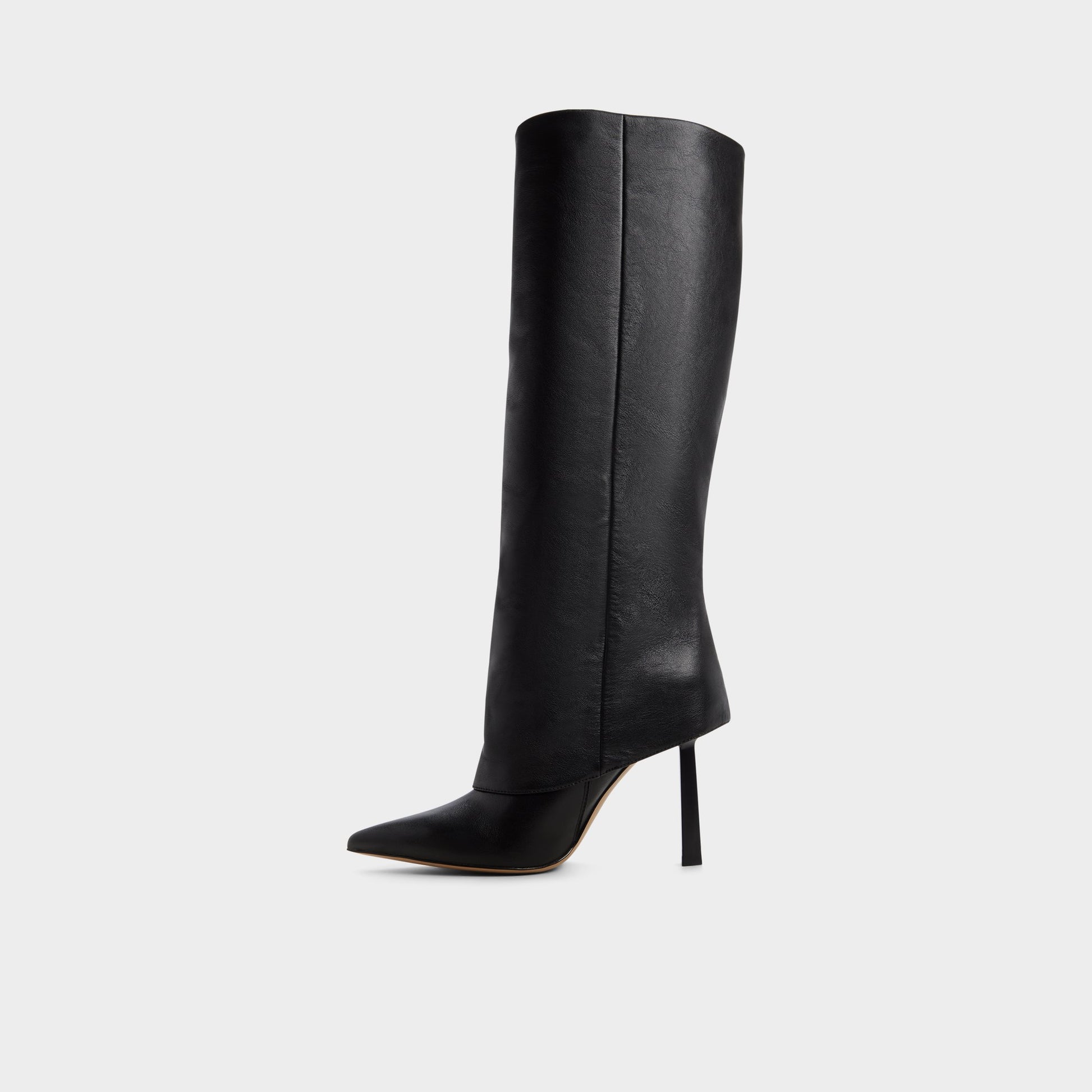 Side view of Black Lenoria-wc Stiletto heel knee-high boot