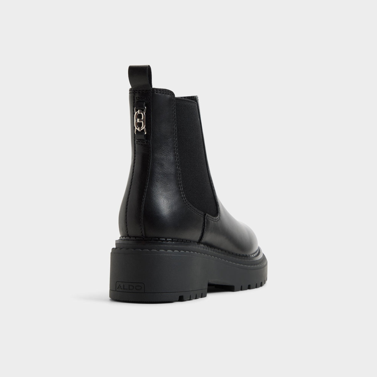 Angle de trois quarts de l'arrière de Noir Bestino Botte Chelsea à semelle crantée