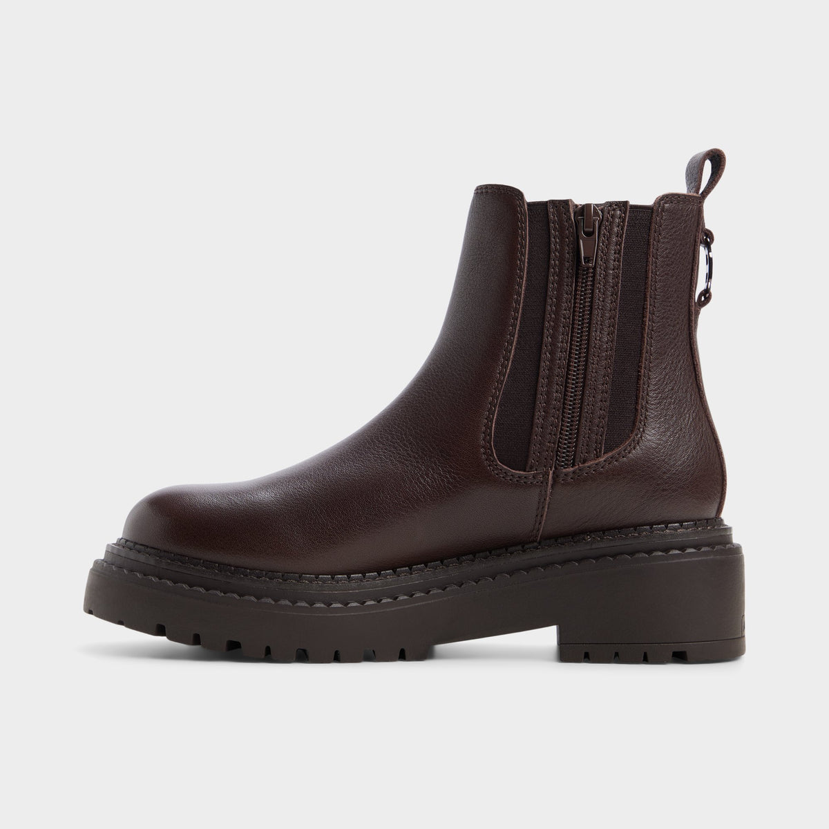 Side view of Dark brown Bestino Lug sole Chelsea boot