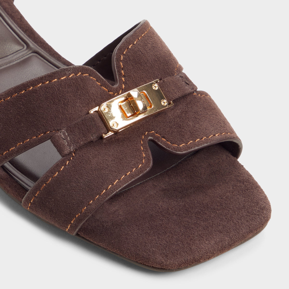 Close-up of the Dark brown Javamina Sling back heeled sandal