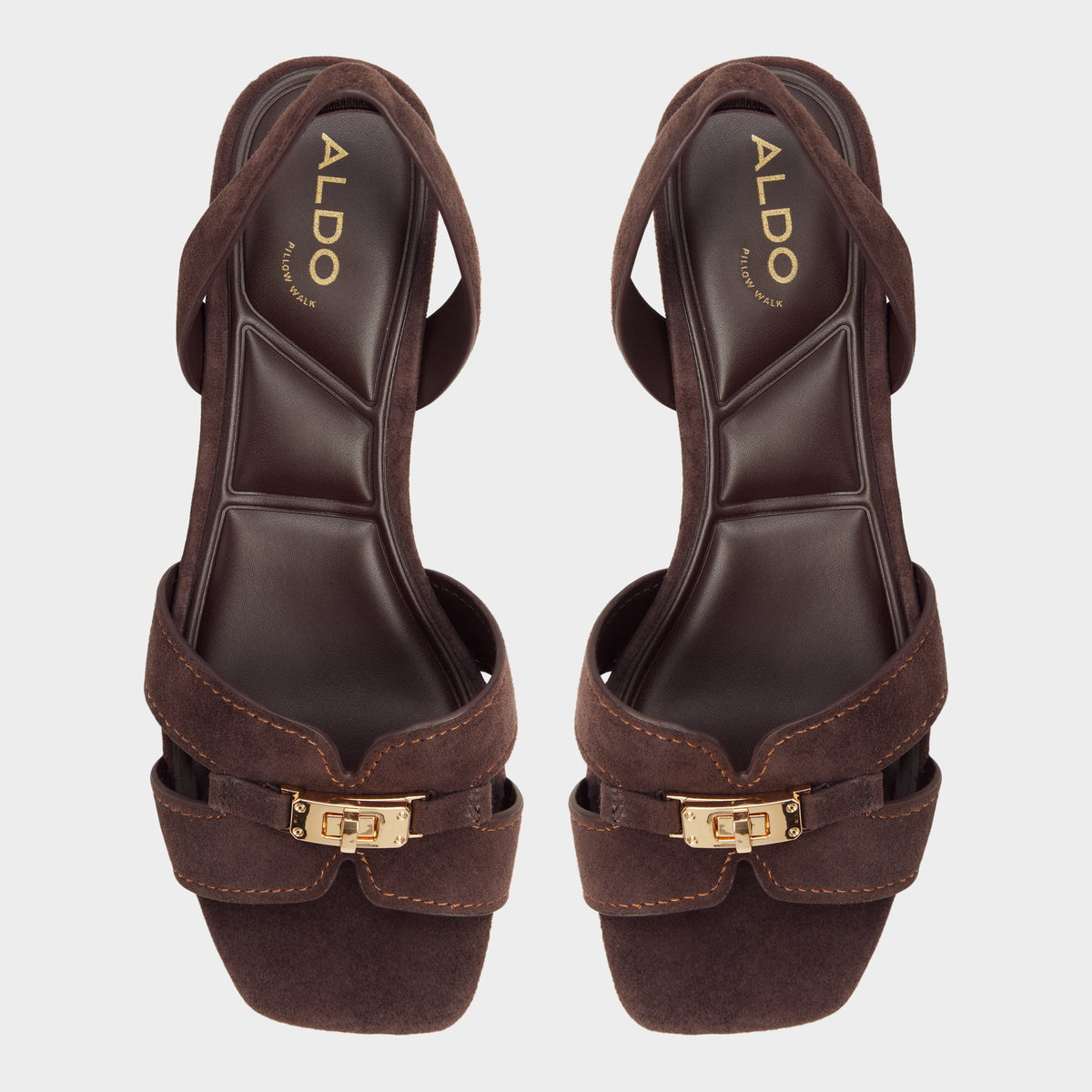 Top-down view of the Dark brown Javamina Sling back heeled sandal