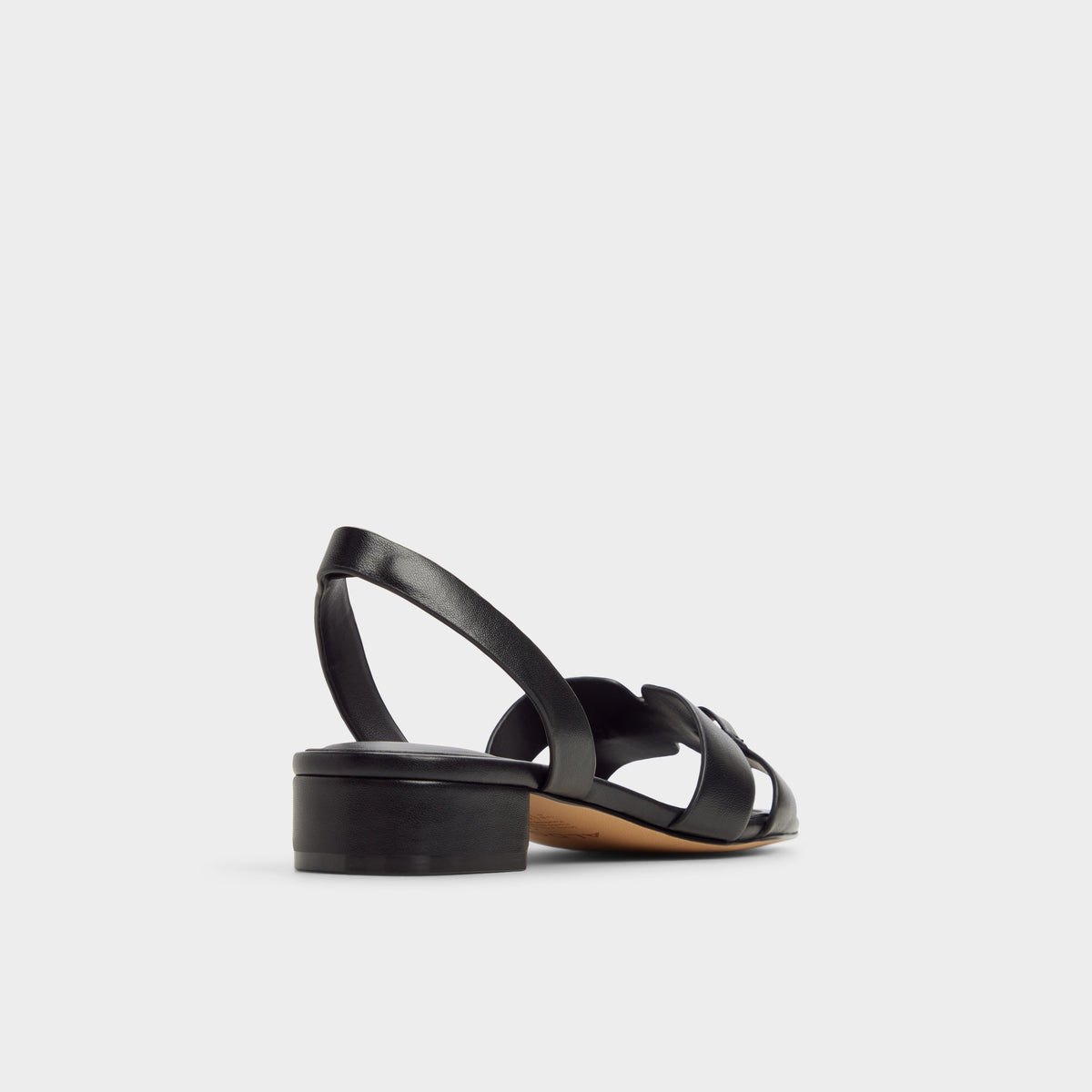 Three-quarter angle of Black Javamina Sling back heeled sandal's back side