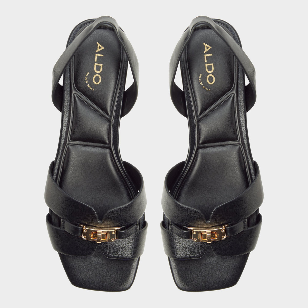 Top-down view of the Black Javamina Sling back heeled sandal