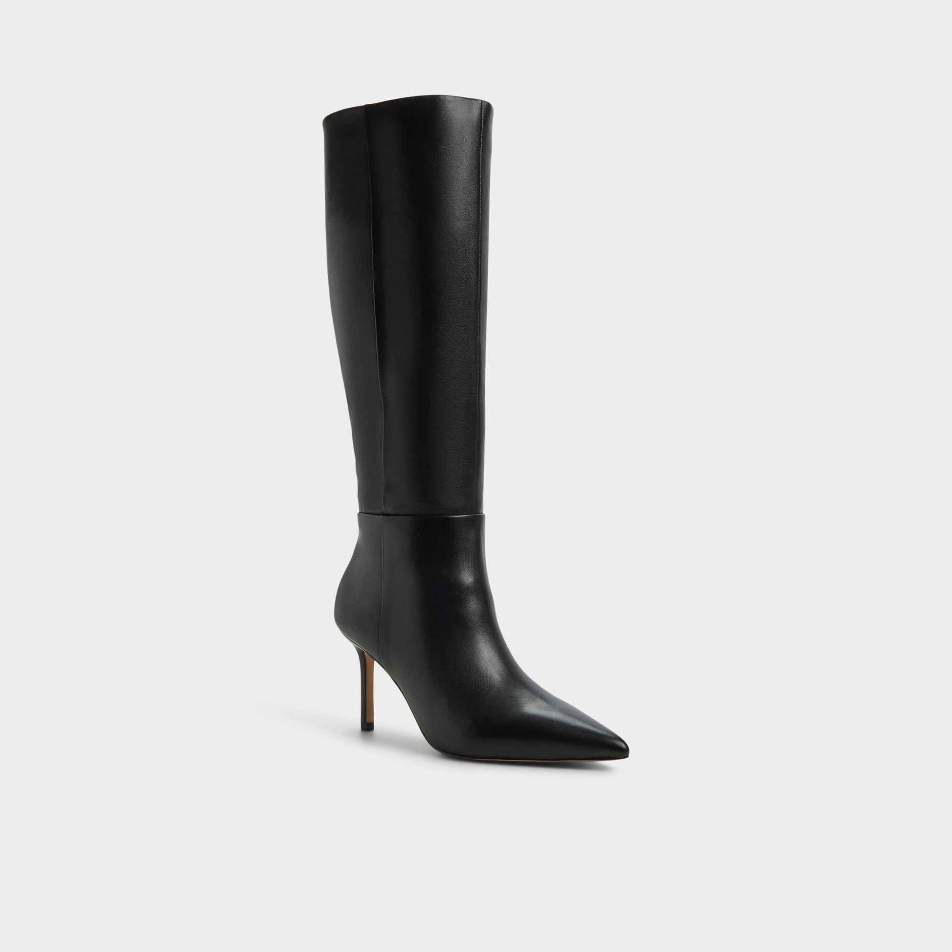 Three-quarter angle of Black Saphiria-xwc Stiletto heel knee-high boot's front side