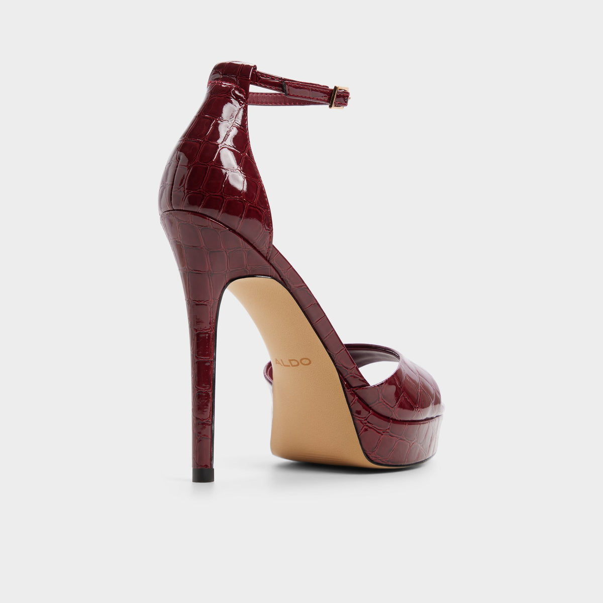 Three-quarter angle of Dark red Afumeth Strappy heeled sandal's back side