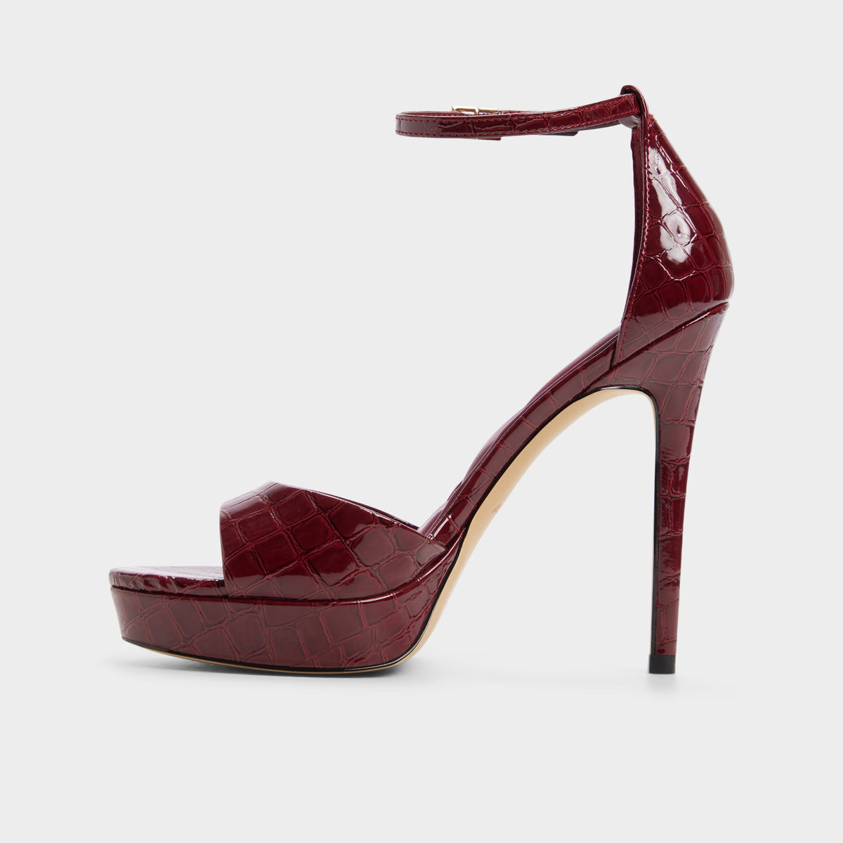 Side view of Dark red Afumeth Strappy heeled sandal