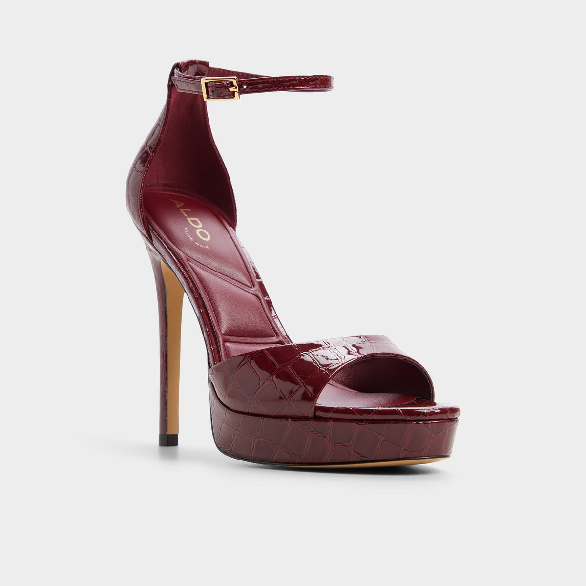 Three-quarter angle of Dark red Afumeth Strappy heeled sandal's front side
