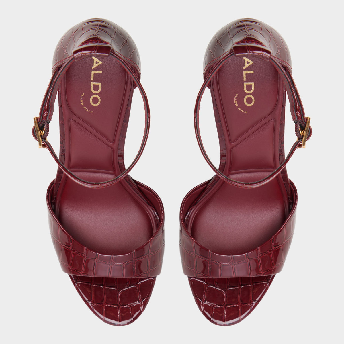 Top-down view of the Dark red Afumeth Strappy heeled sandal