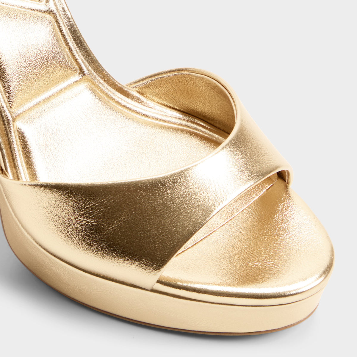 Close-up of the Gold Afumeth Strappy heeled sandal