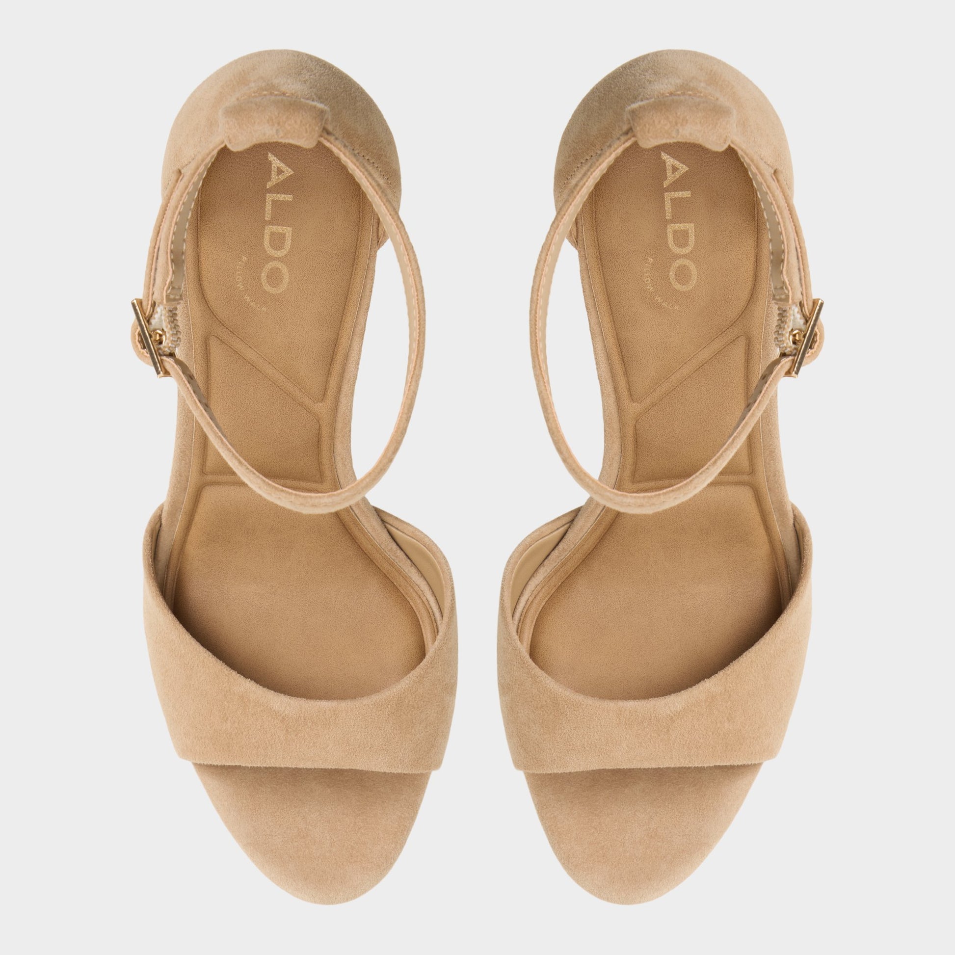 Top-down view of the Sand Afumeth Strappy heeled sandal