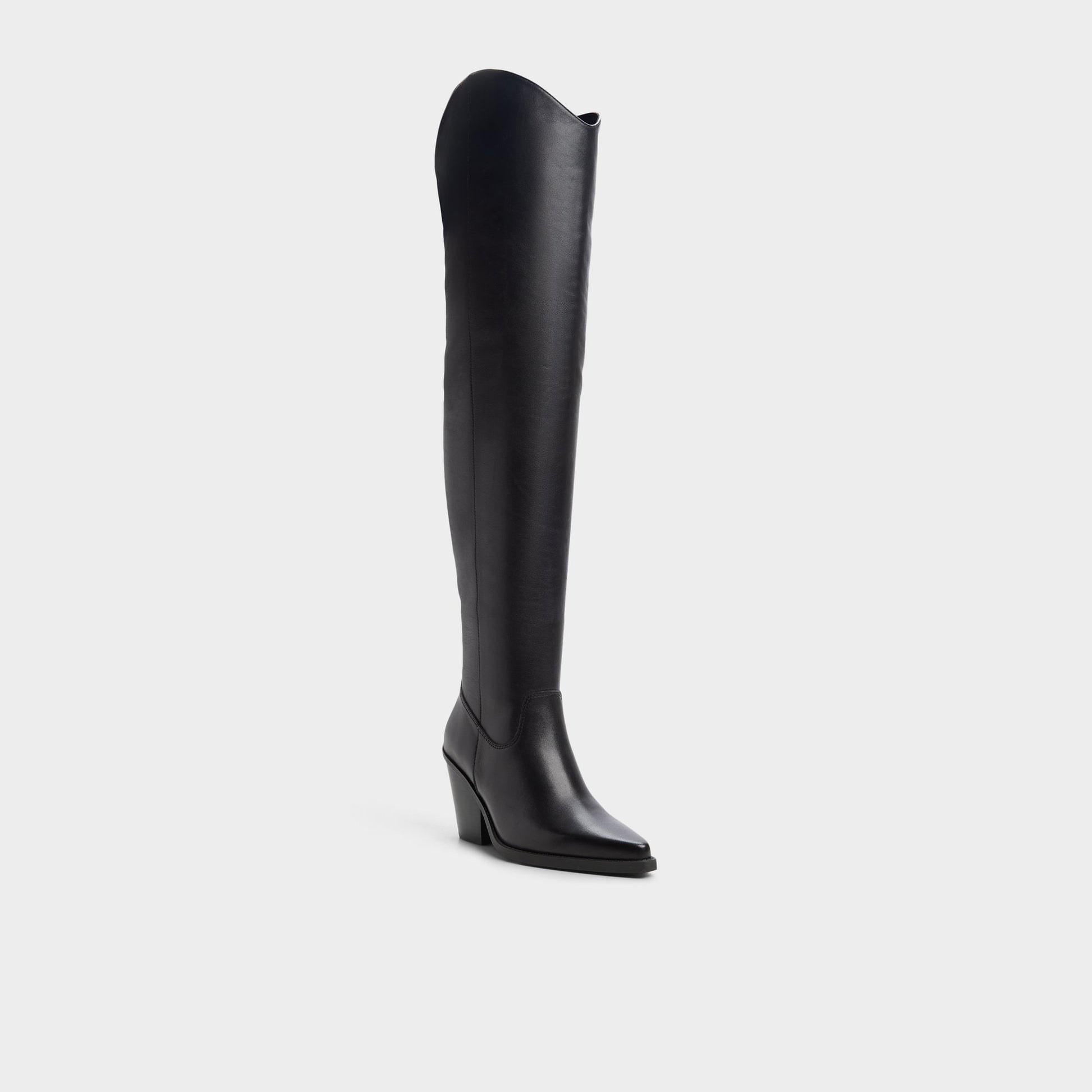 Three-quarter angle of Black Dixy Western over-the-knee boot's back side