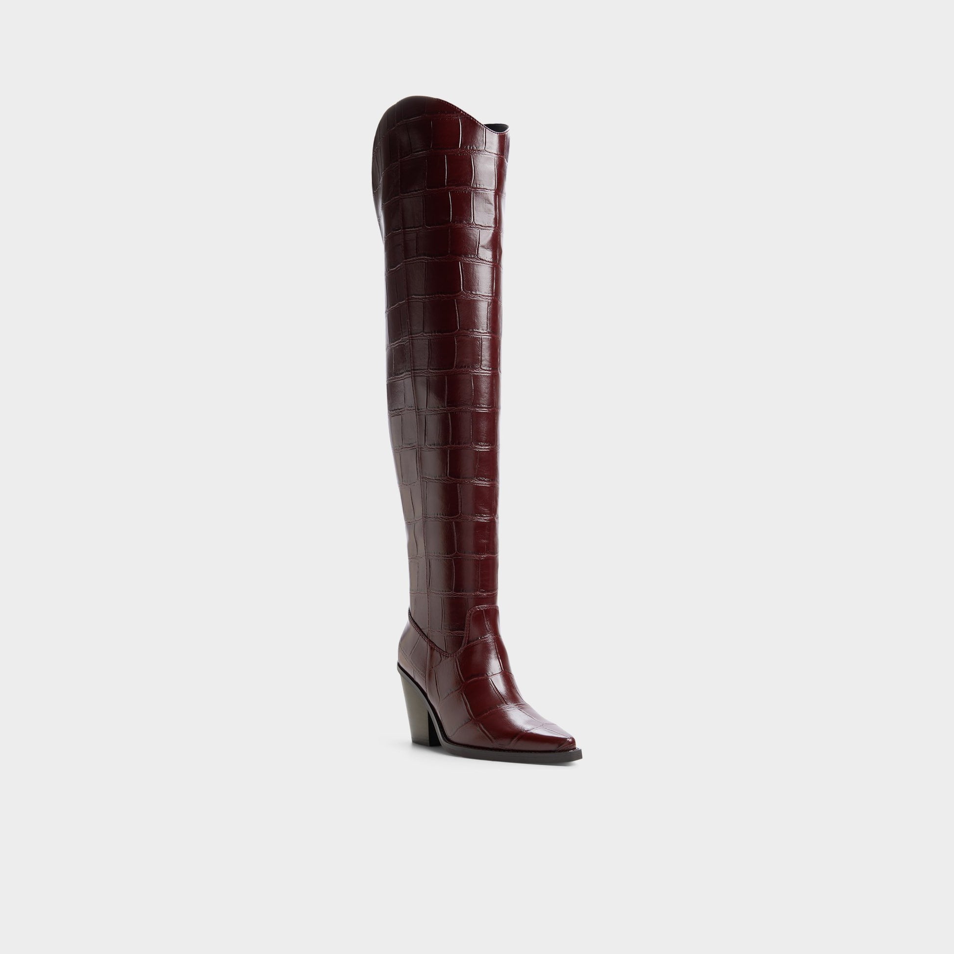 Three-quarter angle of Dark brown Dixy Western over-the-knee boot's front side