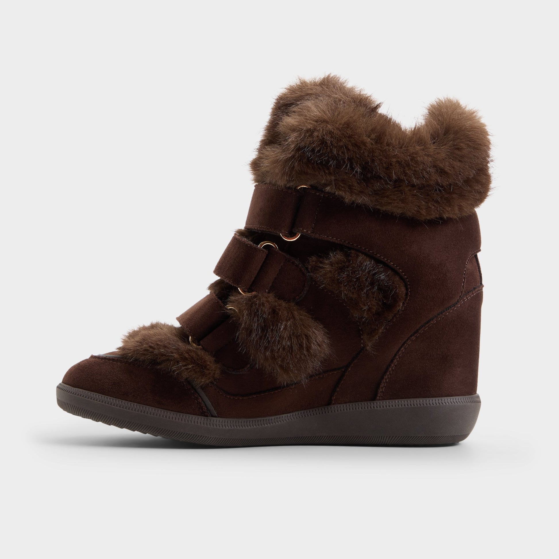 Side view of Dark brown Belissa Wedge sneaker
