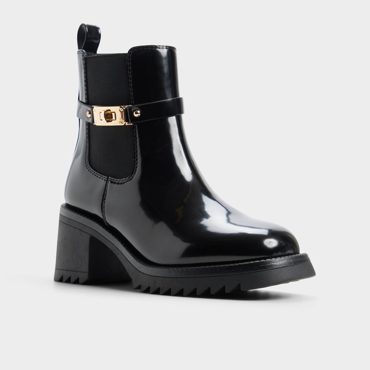 Three-quarter angle of Black Anneissa Lug sole hiking boot's back side