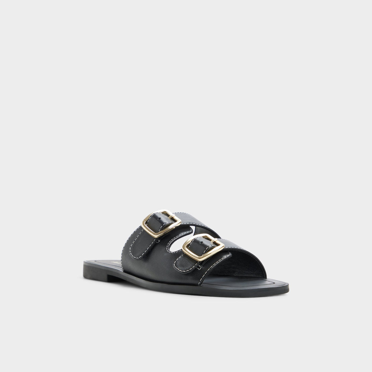 Three-quarter angle of Black Oria Slide sandal's front side