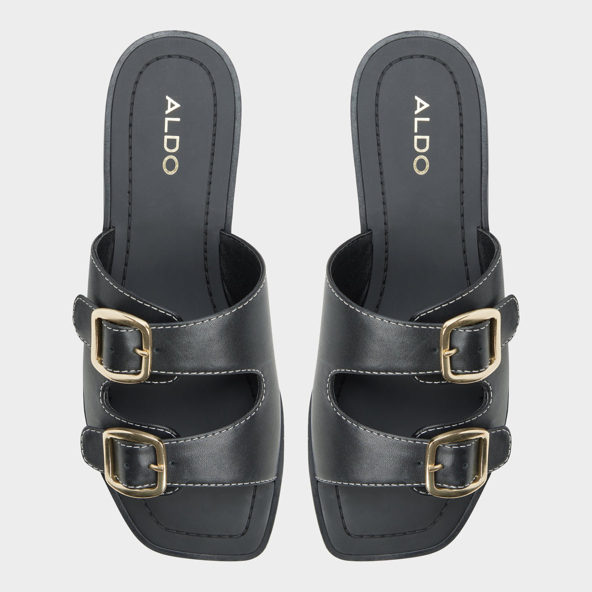Top-down view of the Black Oria Slide sandal