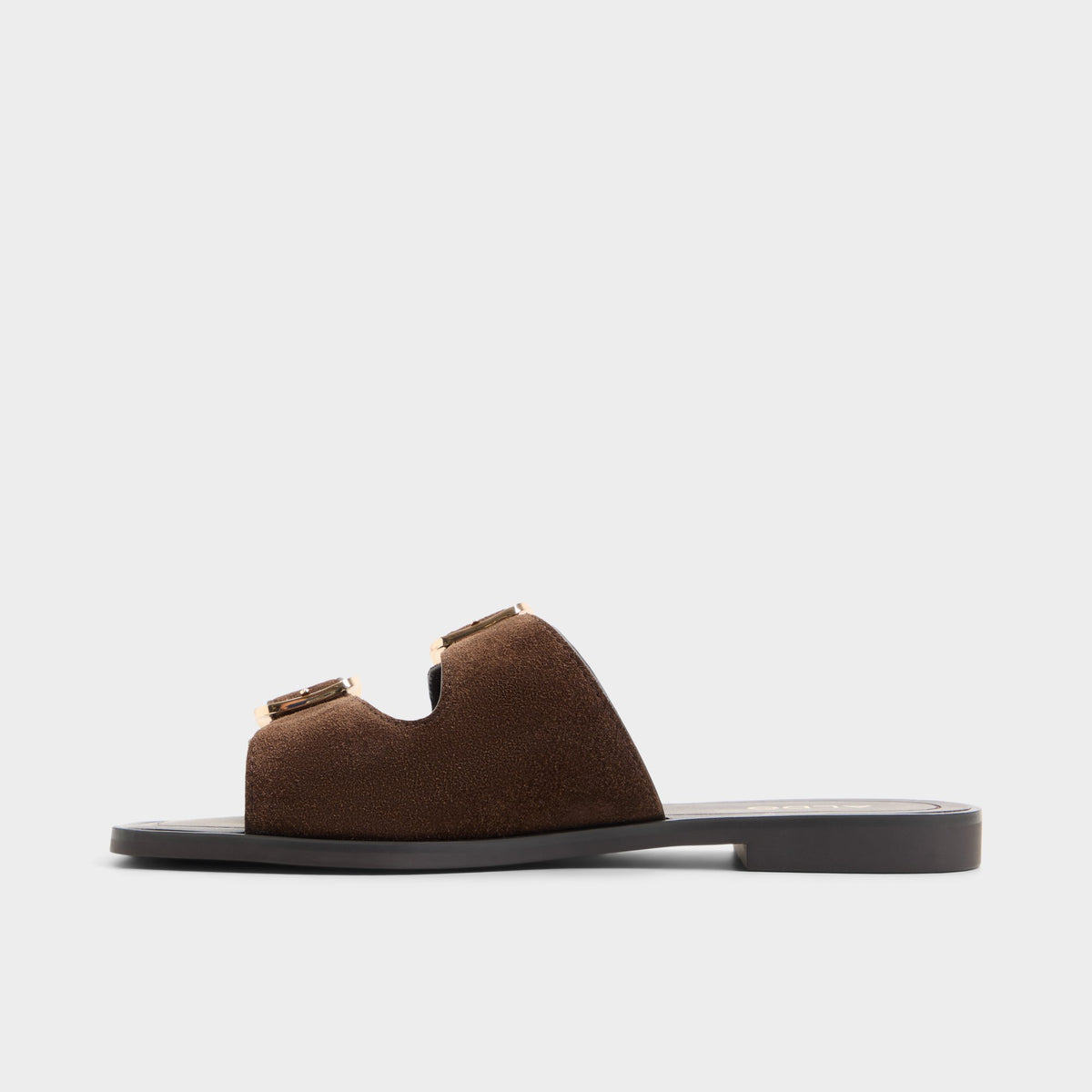 Side view of Dark brown Oria Slide sandal