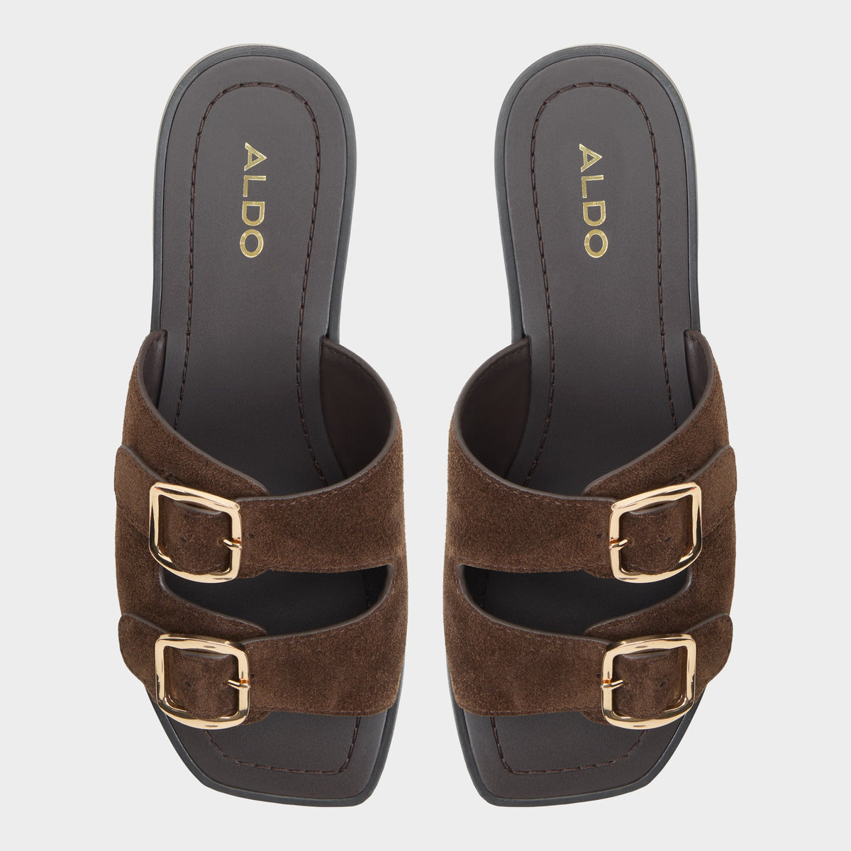 Top-down view of the Dark brown Oria Slide sandal