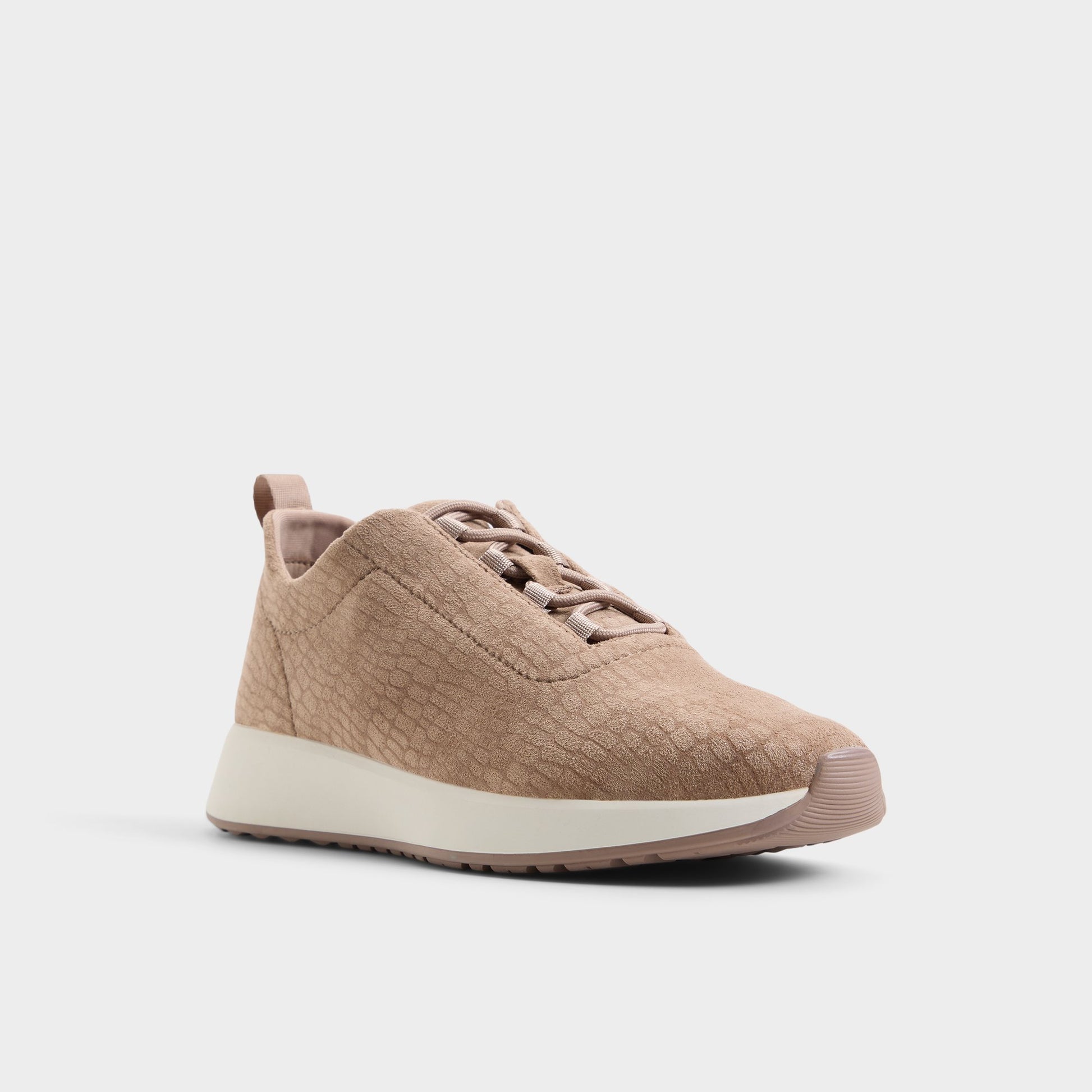 Three-quarter angle of Taupe Brier Sneaker's front side
