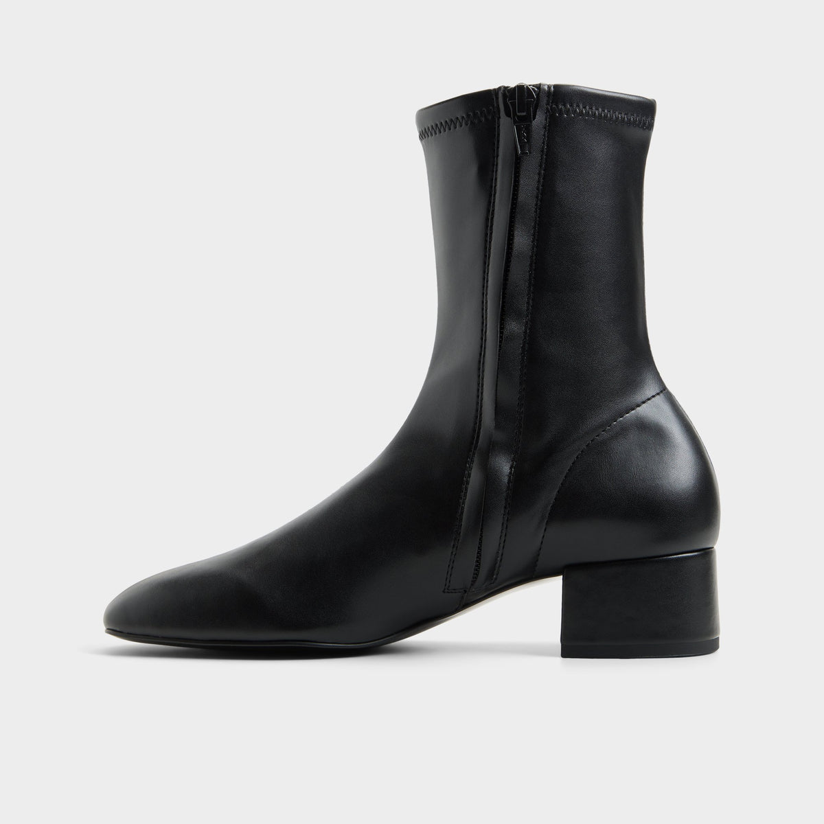 Side view of Black Aryanea Block heel ankle boot