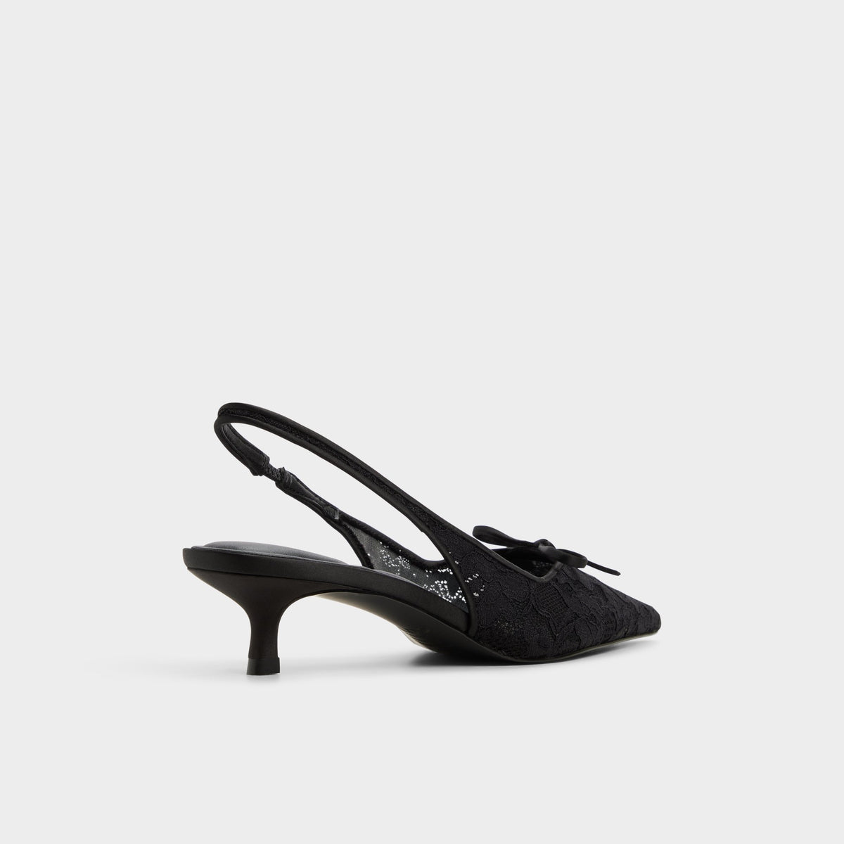 Three-quarter angle of Other black Azaro Slingback kitten heel's back side