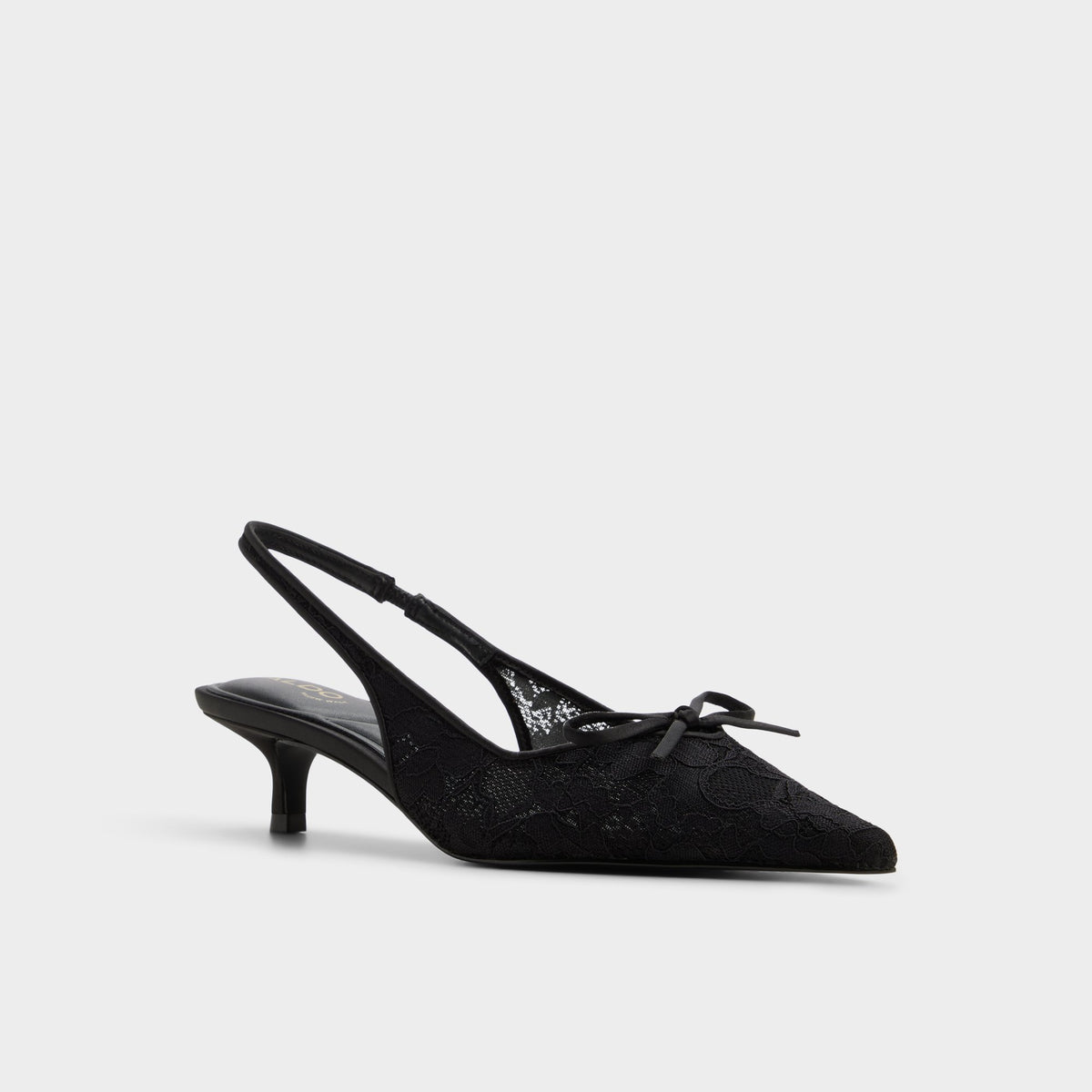 Three-quarter angle of Other black Azaro Slingback kitten heel's front side