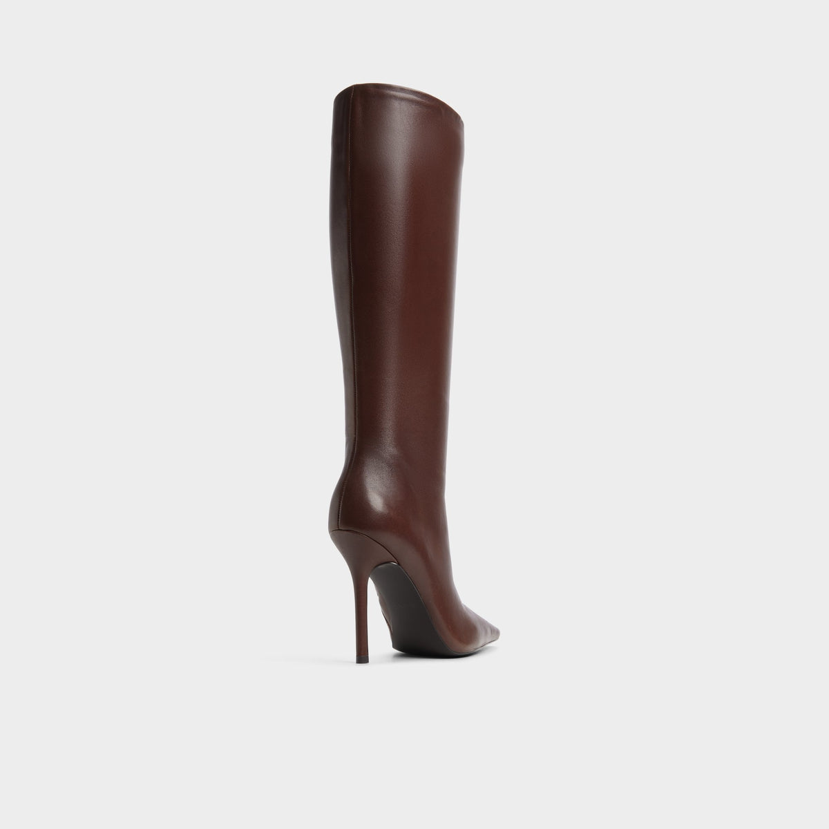 Three-quarter angle of Dark brown Ridlee Stiletto heel knee-high boot's back side