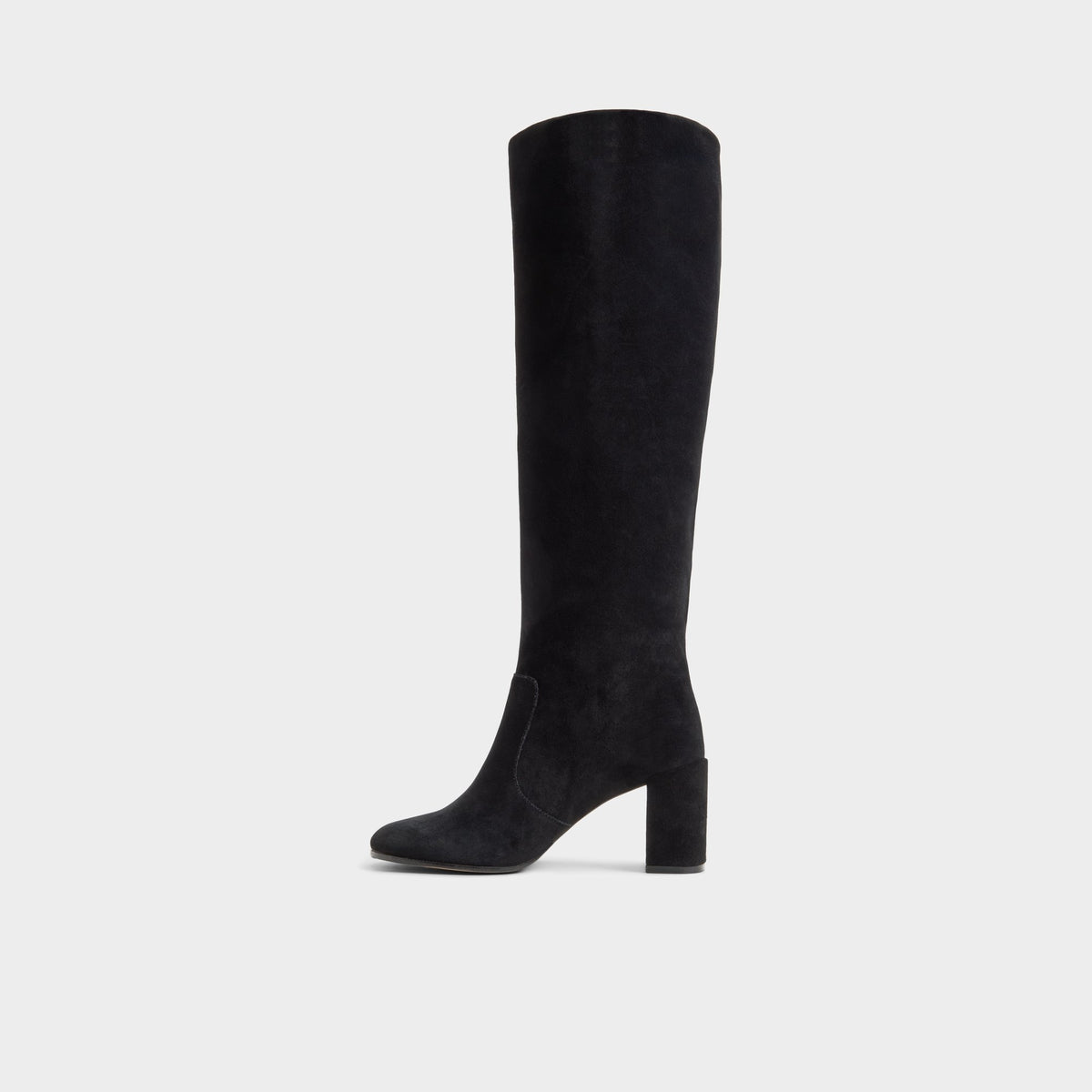 Side view of Black Seline Block heel knee-high boot