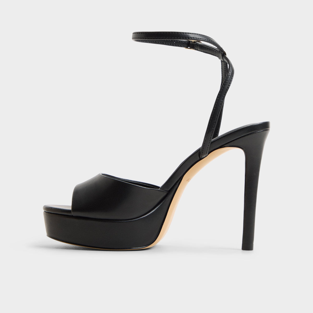 Side view of Black Aydah Strappy heeled sandal