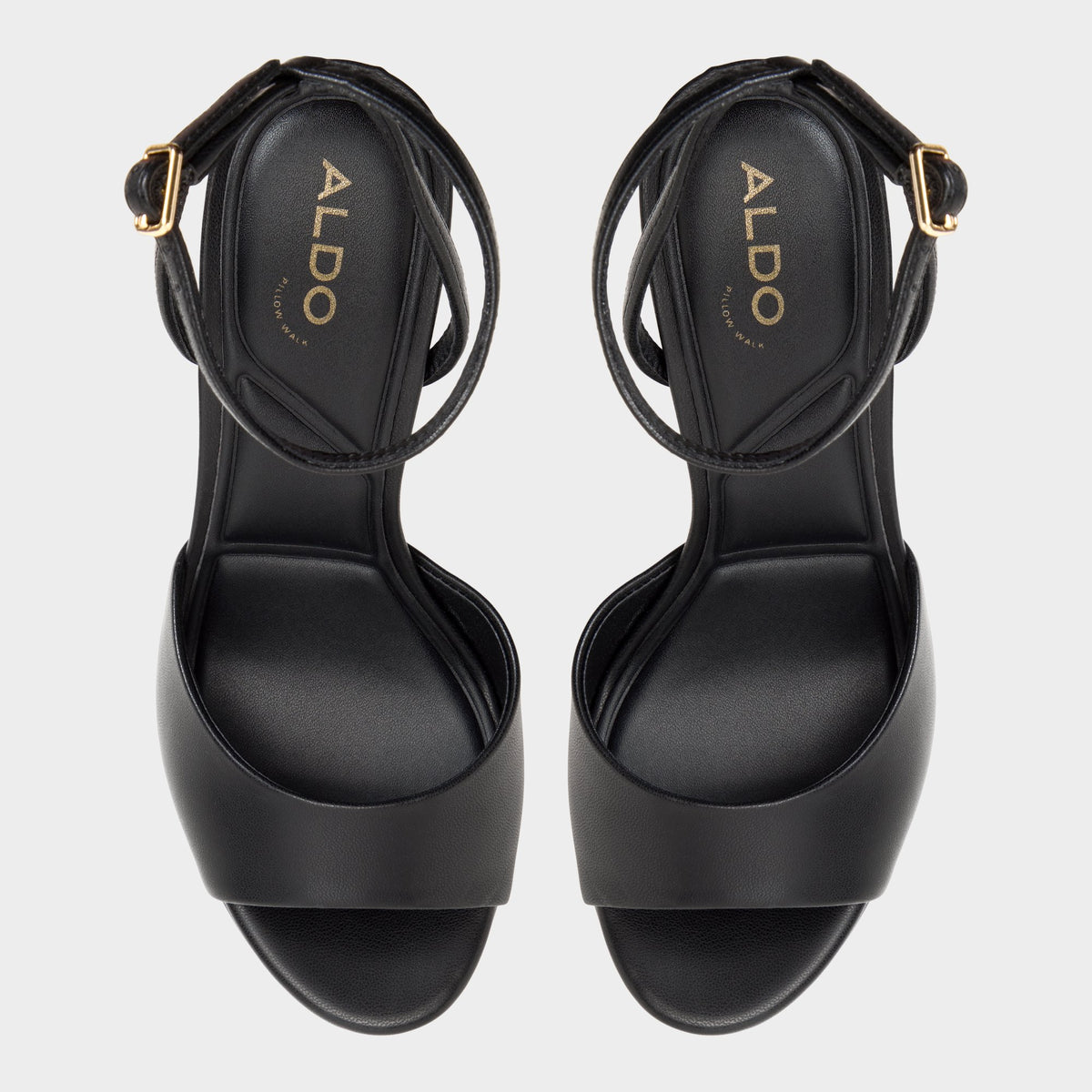 Top-down view of the Black Aydah Strappy heeled sandal