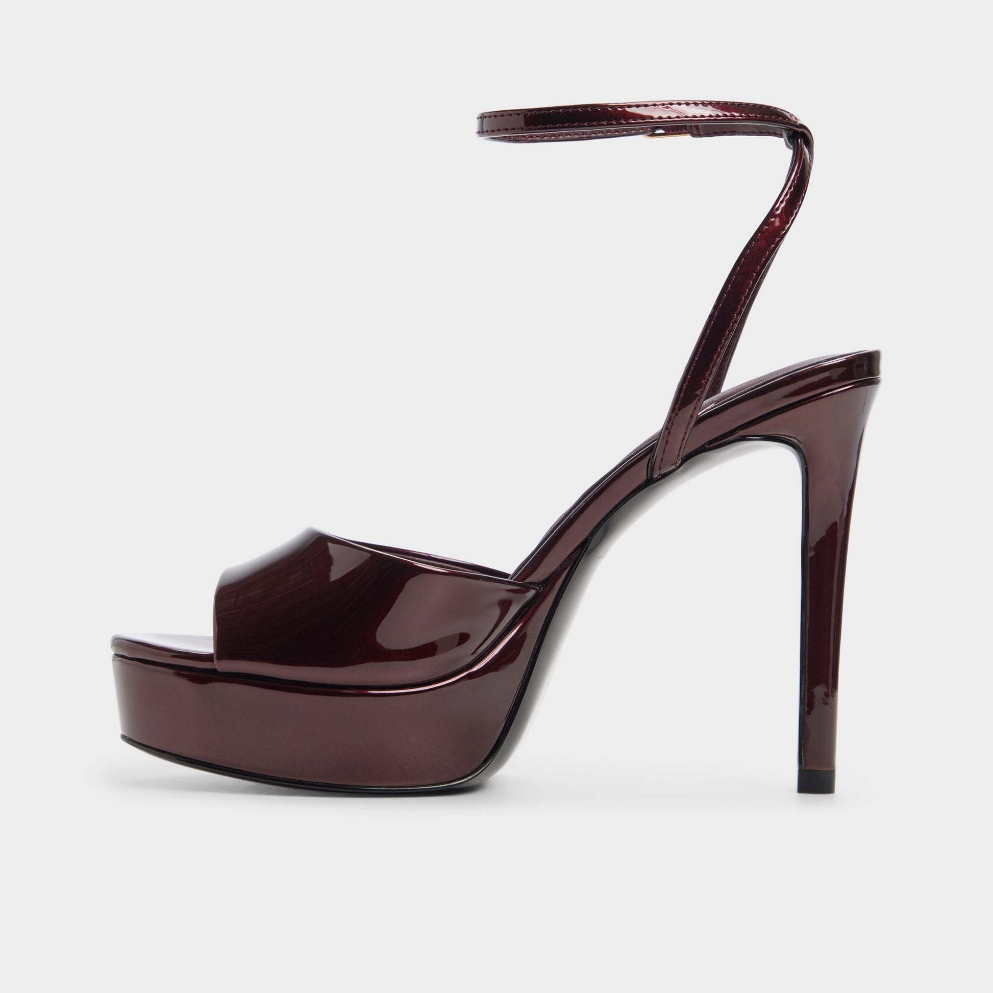 Side view of Dark brown Aydah Strappy heeled sandal