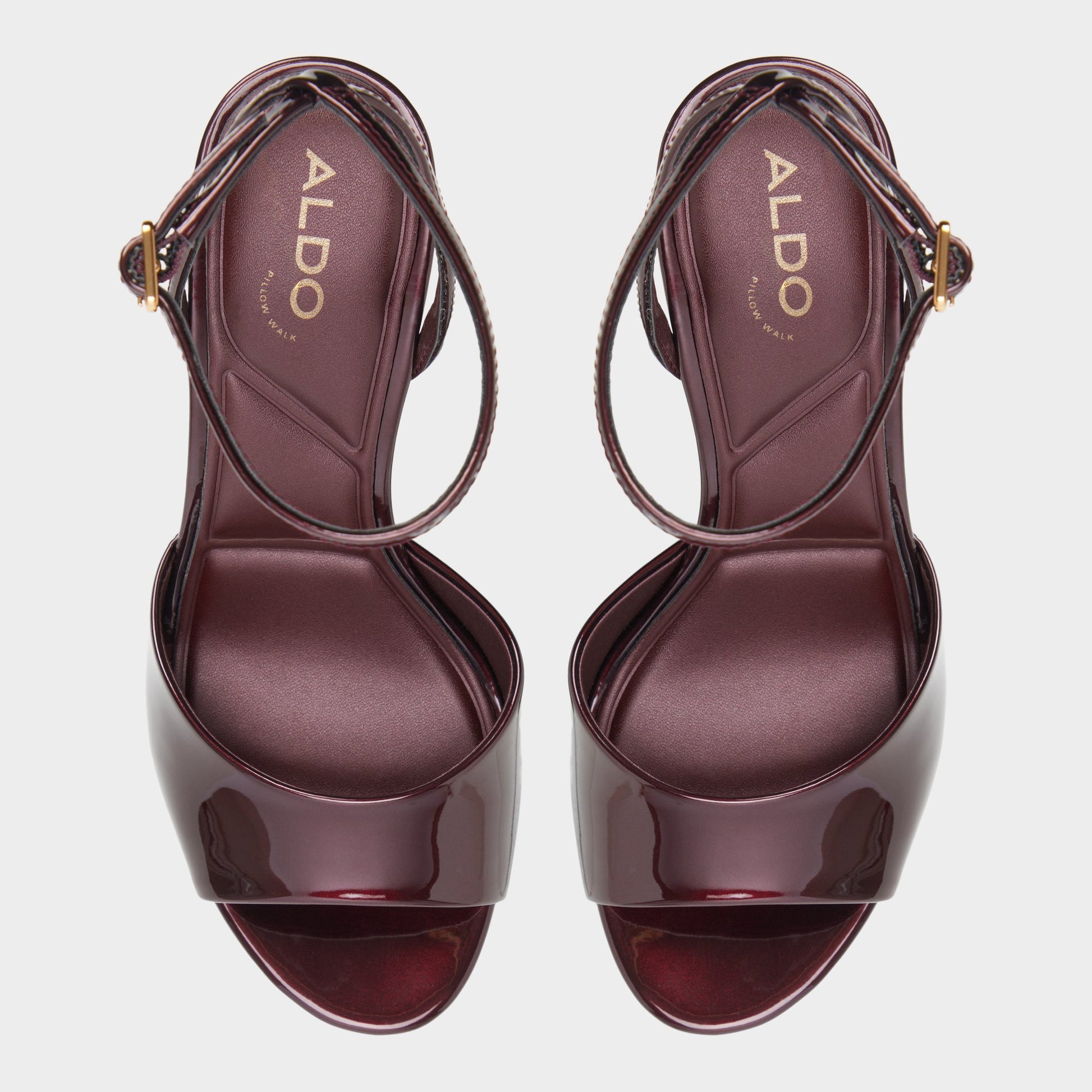 Top-down view of the Dark brown Aydah Strappy heeled sandal