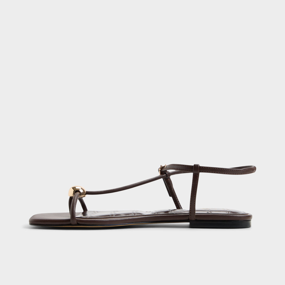 Side view of Dark brown Zaelle Strappy flat sandal
